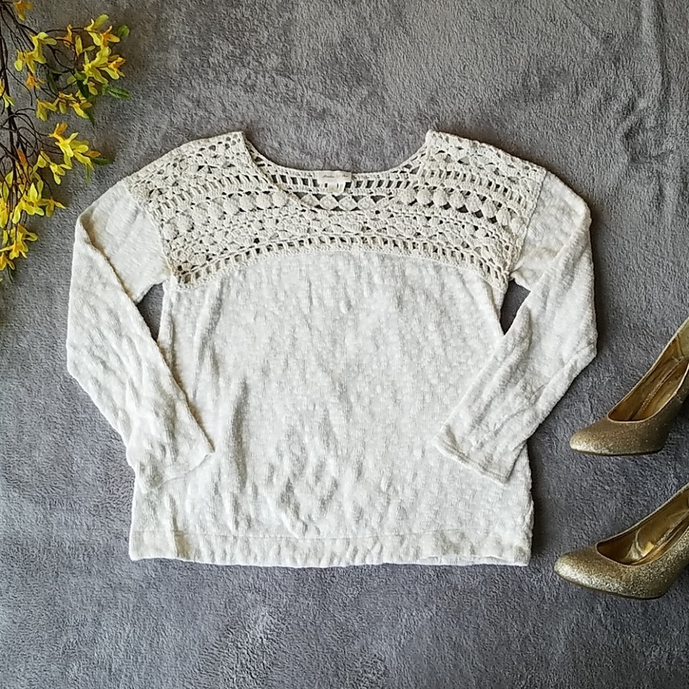 Anthro Meadow Rue Cream Crochet Lace Blouse Top